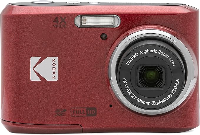 Kodak PIXPRO FZ45 16MP Digital Camera 4X Optical Zoom 27mm Wide Angle 1080P Full HD Video 2.7" LCD Camera (Red) + 64GB Card and Reader + Case + Memory Wallet + Tripod + Cleaning Bundle