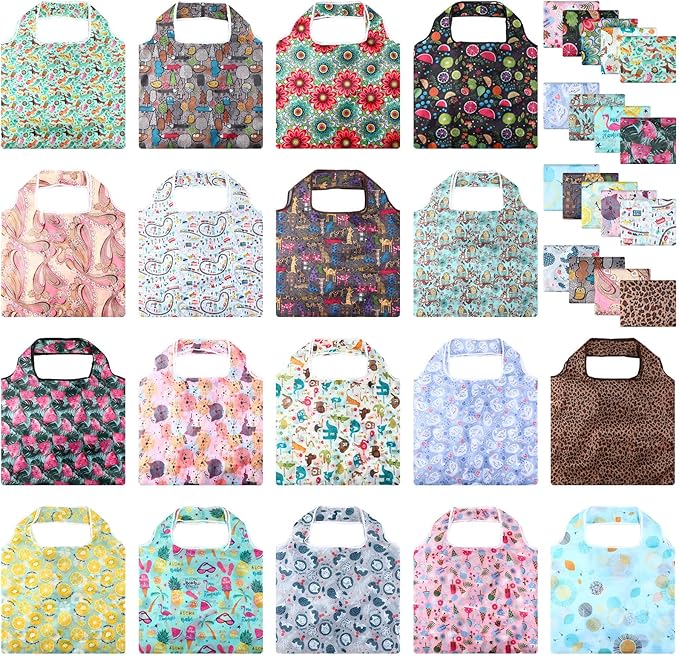 Weewooday 18 Pieces Foldable Reusable Shopping Bags Machine Washable Grocery Bags Waterproof