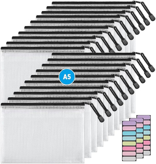 JARLINK 20 Pack Zipper Mesh Document Pouch, 6x9 Inch/A5, Plastic Water-Resistant File Bags, for School Office Supplies, Cosmetics Travel Storage, Assorted Color