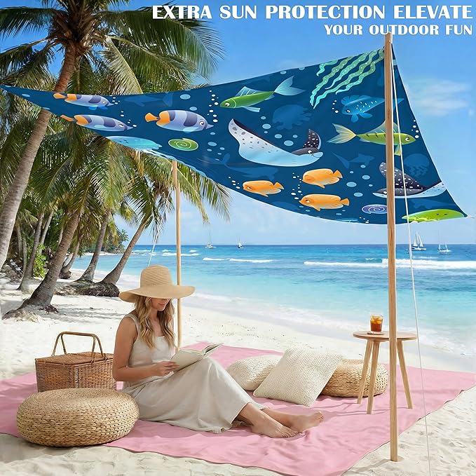 Famstar Beach Blanket Oversized Extra Large 78"X81"/10'X9',Waterproof Sandproof Beach Blanket 2-8 Adults Lightweight Durable for Travel Camping Hiking Picnic