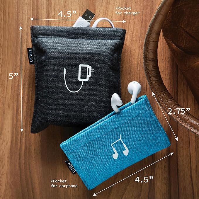 UT Wire [2-PACK Pocket Snap & Store Mobile Charger Case Pouch, Dusty Rose with Solid Grey Interior