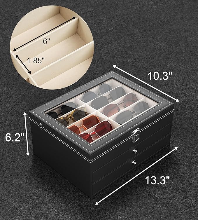 NEWLOOP 10/30 Slots Sunglass Organizer for Multiple Pairs of Eyeglass See-through Display Case Storage Box for Women Men