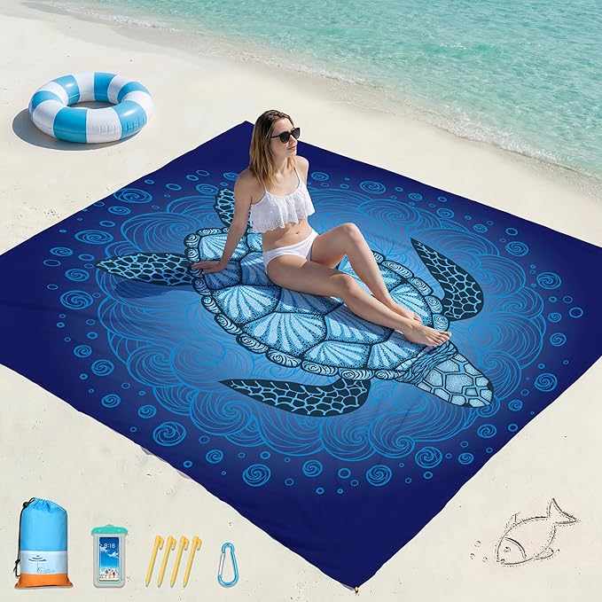 Famstar Beach Blanket Oversized Extra Large 78"X81"/10'X9',Waterproof Sandproof Beach Blanket 2-8 Adults Lightweight Durable for Travel Camping Hiking Picnic