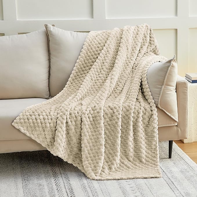 EXQ Home Gentle Soft Fleece Throw Blanket – Cozy Lightweight 3D Imitation Turtle Shell Jacquard Blanket for Couch Bed – All-Season Warm Fuzzy Flannel Blanket for Women Mom Her Gifts(50"x60",Linen)