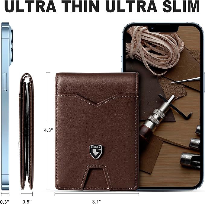 GSOIAX Slim Wallet for Men Rfid Blocking Leather Bifold Front Pocket Carbon Fiber Men's Money Clips Credit Card Holder With Gift Box