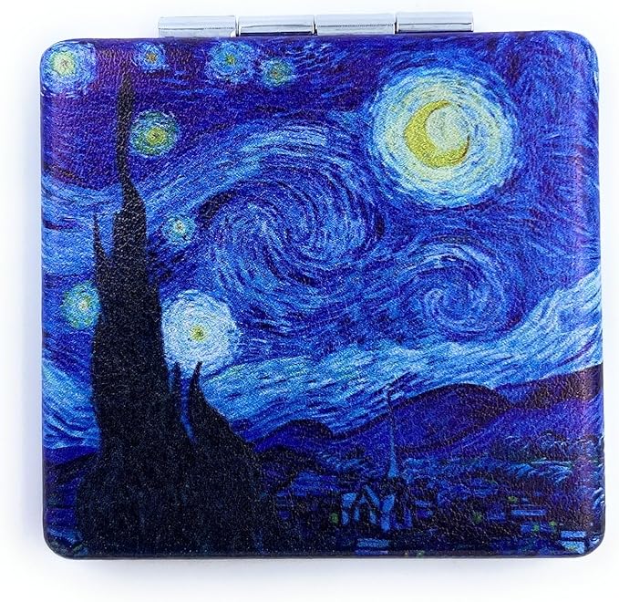 Compact Mirror Square Starry Night Van Gogh Pocket Mirror for Men Small Travel Mirror Magnifying Purse Mirror Compact with Art Print