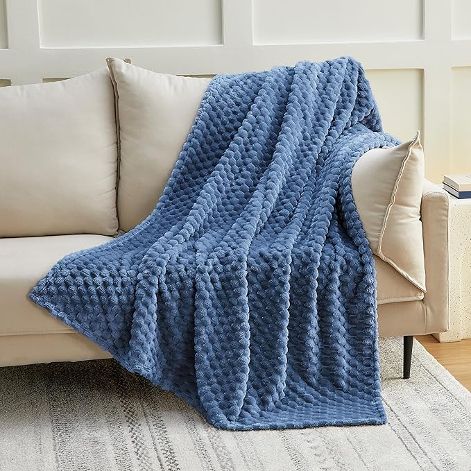 EXQ Home Gentle Soft Fleece Throw Blanket – Cozy Lightweight 3D Imitation Turtle Shell Jacquard Blanket for Couch Bed – All-Season Warm Fuzzy Flannel Blanket for Women Mom Her Gifts(84"x90",Dark Blue)