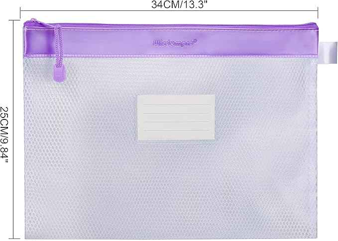 Wisdompro Zipper Pouch, 4 Packs Durable Letter Size Waterproof Mesh File Bag, Document Organizer - Purple