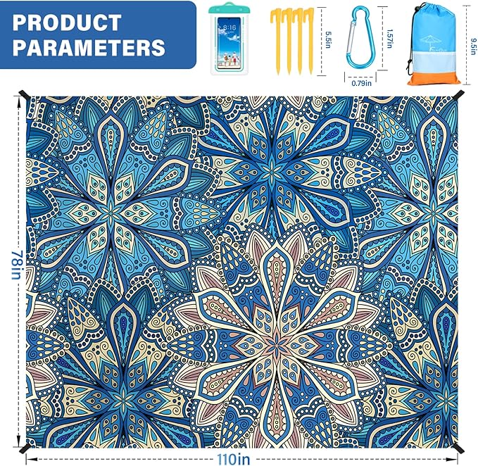 Famstar Beach Blanket Oversized Extra Large 78"X81"/10'X9',Waterproof Sandproof Beach Blanket 2-8 Adults Lightweight Durable for Travel Camping Hiking Picnic