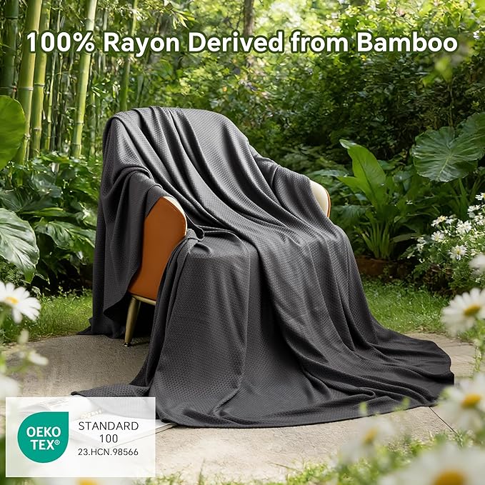 AmyHomie Cooling Blanket King Size, 100% Rayon Derived from Bamboo, Cool Summer Blanket for Hot Sleepers, Soft Comfy Lightweight Blankets for All Seasons (Dark Gray, 90×108in)