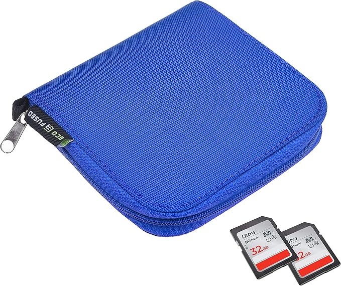 Eco-Fused Memory Card Case - Fits up to 44x SD, SDHC, Micro SD, Mini SD and 4X CF - Holder with 44 Slots (Blue / 44 Slots - 1 Pack)