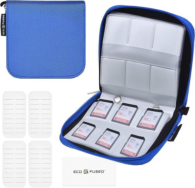 Eco-Fused Memory Card Case - Fits up to 44x SD, SDHC, Micro SD, Mini SD and 4X CF - Holder with 44 Slots (Blue / 44 Slots - 1 Pack)