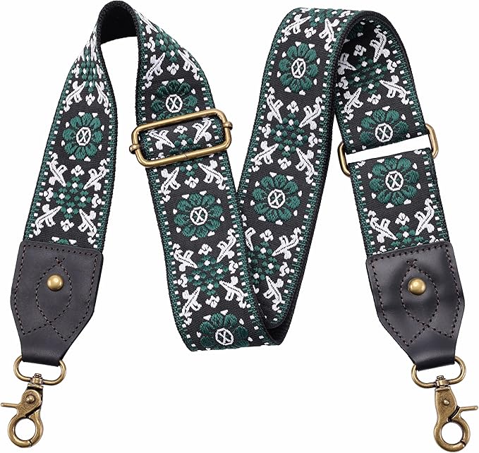 Nefelibata Purse Strap-2"Crazy Horse Leather Bag Strap Adjustable Replacement,Retro Jacquard Embroidery Crossbody Straps