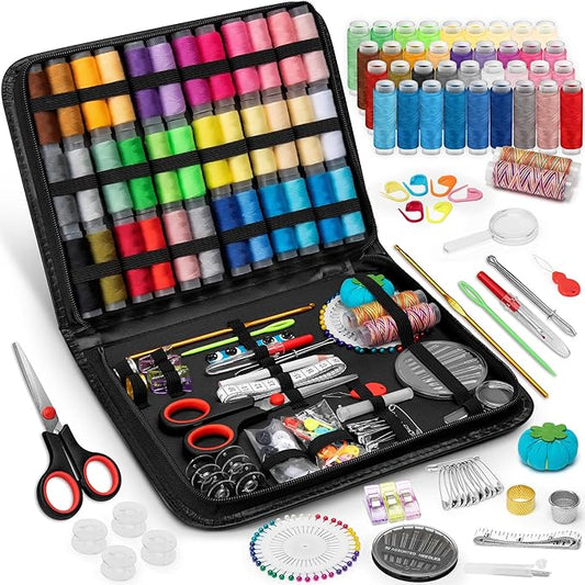 KEYHOT Sewing kit Basic,Needle and Thread Kit,Travel Small Sewing Machine Supplies for Adults Beginners Men, Home Travel Emergency Including Scissors Measure Tape Needle Threader (181pcs)