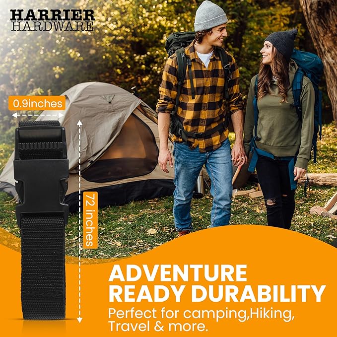 Harrier Hardware Utility Strap with Quick-Release Buckle, Black, 72-Inch, 6-Pack
