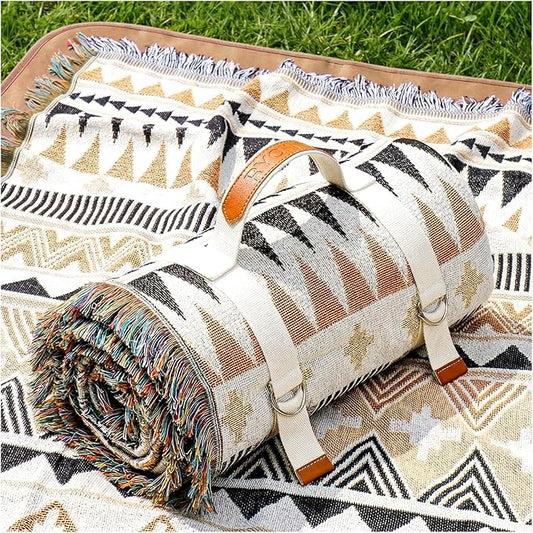 2 in 1 Extra Large Boho Beach Blanket Towel Giant Woven Outdoor Picnic Mat Camping Gear Cruise Essential 2025 Summer Vacation Must Have Airplane Travel Accessories Costa Rica Bahamas Hawaii Trip Stuff