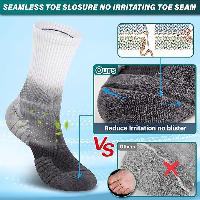 Hylaea Compression Running Socks for men, Coolmax Anti-Blister Cushion Crew Socks for Athletic, Moisture Wicking & Seamless
