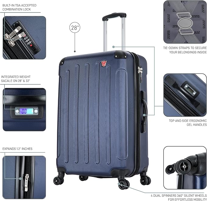 DUKAP INTELY Hardside Luggage with Ergonomic GEL Handle | Spacious Hardside Travel Luggage with TSA Combination Lock and Digital Weight Scale | 28 Inch Large Spinner Suitcase | Blue
