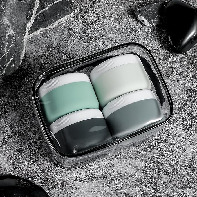 kuangre Travel Containers for Toiletries, Silicone Cream Jars BPA-Free, Leak-proof 3oz Travel Size Containers, Portable Size Silicone Jars with Lid for Cosmetic Face Hand Body Cream (4 Pack)