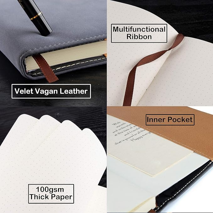Fanery Sue Dotted Bullet Grid Journal - Dot Grid Hardcover Refillable Writing Notebook A5 Faux Leather 200 Pages Thick Paper-100gsm With Magnetic Buckle + Pen Loop (Adventure - Coffee)