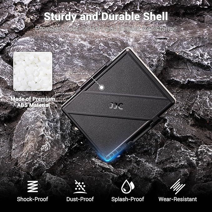 JJC 45 Slots Memory Card Case for 30 Micro SD and 15 SD Cards with AirTag Slot, Water-Resistant Anti-Shock Anti-Dust, Micro SDHC/SDXC TF Card and SD/SDHC/SDXC Holder Organizer Storage