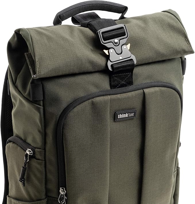 Think Tank FocusPoint 22L RollTop Camera Backpack - Greenway: Expandable Travel & Camera Backpack with Laptop Sleeve, Quick Side and Back Access, Rain Cover – Versatile Photography & Travel Bag