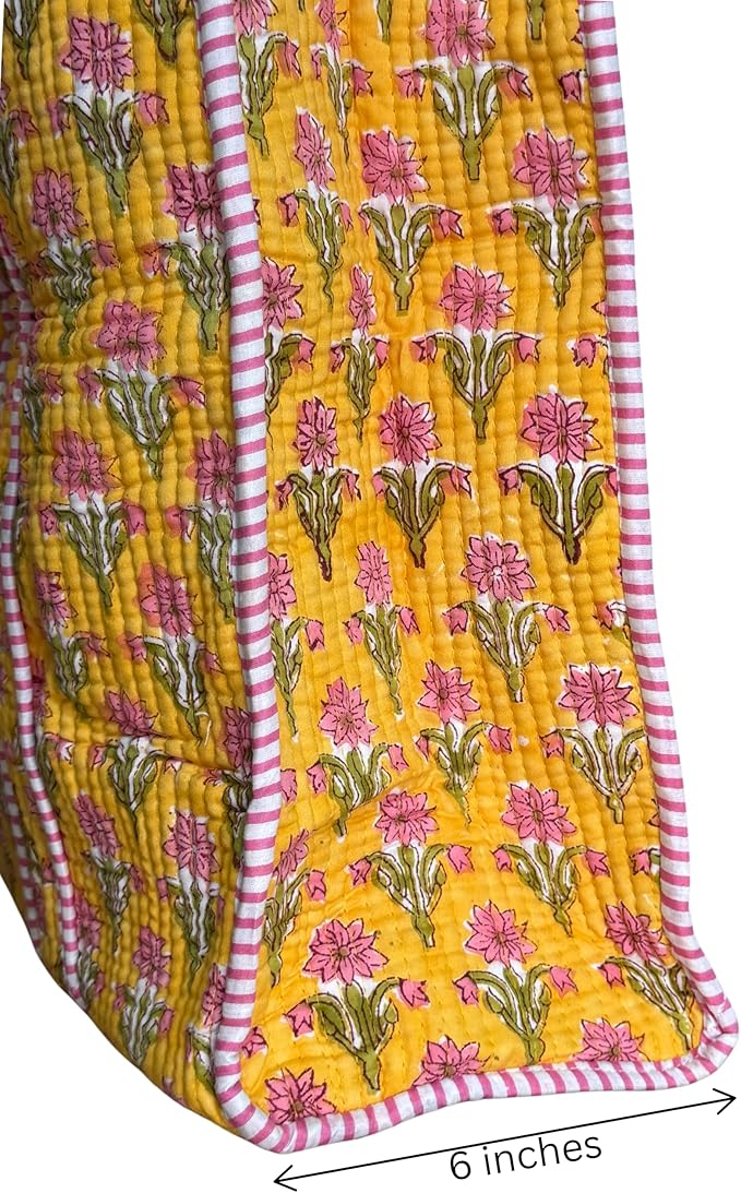 ATOSII Women Handblock Print Quilted 100% Cotton Floral Large Shoulder Tote Bag with Pocket, Zipper for Work, Beach & Travel