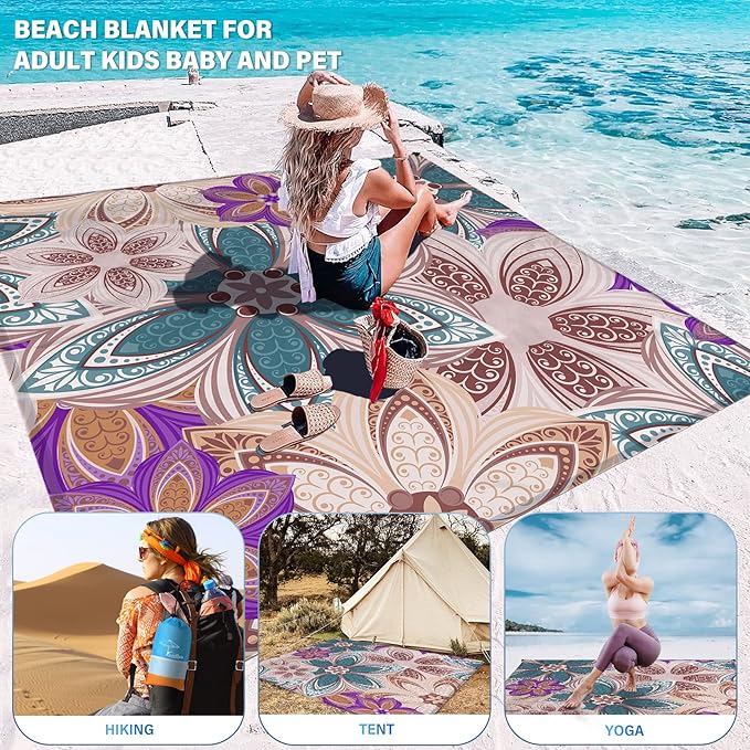Famstar Beach Blanket Oversized Extra Large 78"X81"/10'X9',Waterproof Sandproof Beach Blanket 2-8 Adults Lightweight Durable for Travel Camping Hiking Picnic