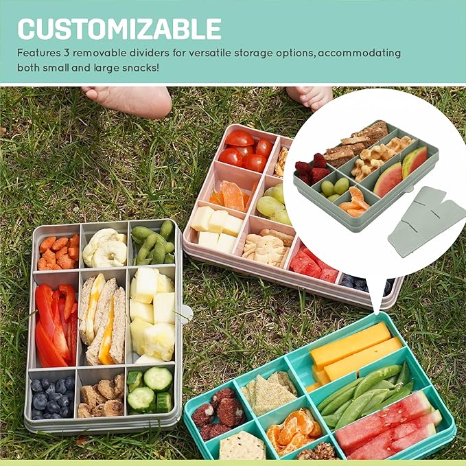 melii Snackle Box | 12-Compartment Divided Snack Container, BPA-Free Food Storage, Removable Dividers, Perfect for Kids Snacks, Arts & Crafts, Beads, and Kitchen Organization (Sage)