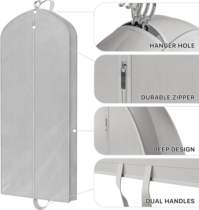 Simple Houseware 60-Inch Travel Garment Bag, Non-Woven | Lightweight, Gray, 3 Pack