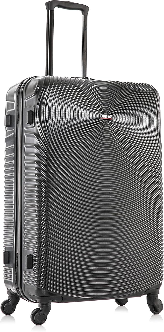 DUKAP INCEPTION Lightweight Hardside Spinner Luggage with Ergonomic Handles, Travel Suitcase with Four Spinner Wheels and Studs, 28-Inch Large Checked Luggage | Black