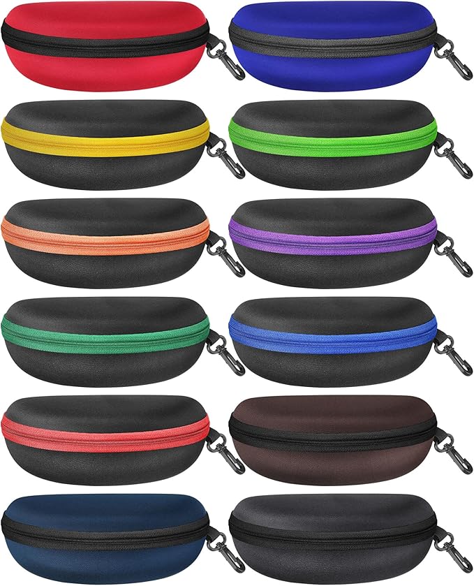 Weewooday 12 Pack Zipper Shell Sunglasses Case Hard Shell Eyeglasses Case Portable Travel Glasses Case for Men Women