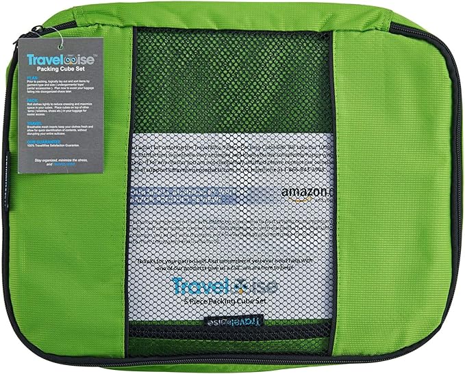 Travel Wise Packing Cubes for Travel - 5 Piece Set with Pattern Design, Lightweight Ripstop Nylon Luggage Organizers with Mesh Panel, Small Medium Large Sizes