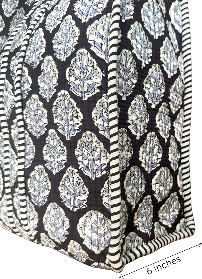 ATOSII Women Handblock Print Quilted 100% Cotton Floral Large Shoulder Tote Bag with Pocket, Zipper for Work, Beach & Travel