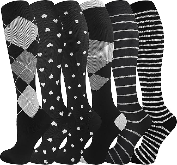 bropite Flora Compression Socks for Women & Men-Knee high 6 Pairs 20-30mmhg Support Running Nurse Travel