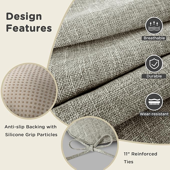 AddGrace Chair Cushions for Dining Chairs Set of 2 Kitchen Seat Cushions with Ties and Non Slip Backing Tufted Indoor Seat Pad for Kitchen Dining Room 18" x 17" x 3" Heather Grey