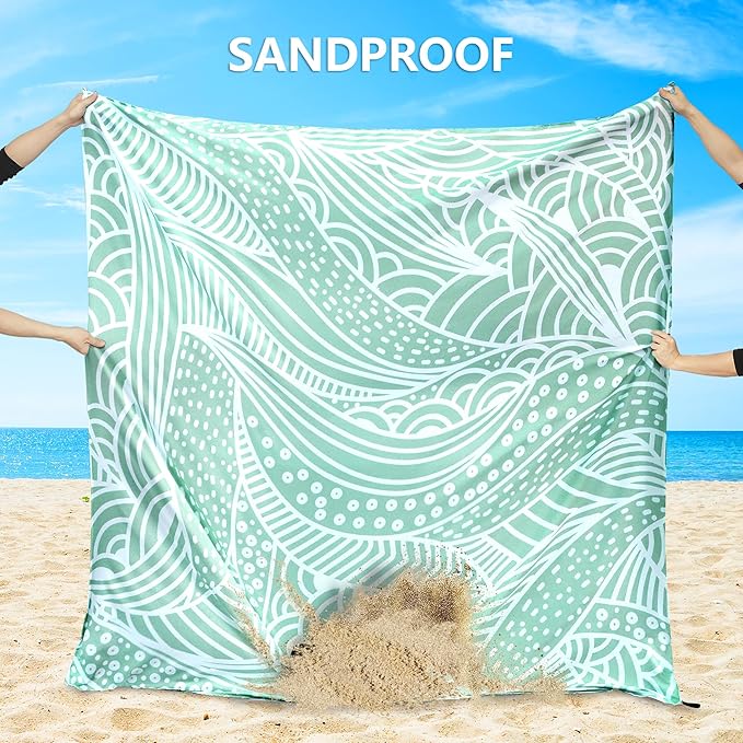 HIHOHO Beach Blanket Waterproof Sandproof Beach Mat for 1-8 Adults Quick Drying Durable Outdoor Picnic Mat for Beach Festival Travel Camping Hiking (LBL-Ripple, 79"×108"(6 Person))