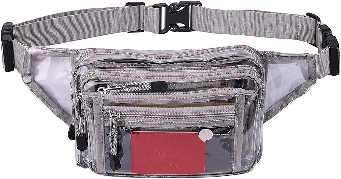 Clear Bag Stadium Approved Transparent Fanny Pack for Women for Work,Multi-purpose Waist Bag for Travel & Sporting Event (Grey Clear)