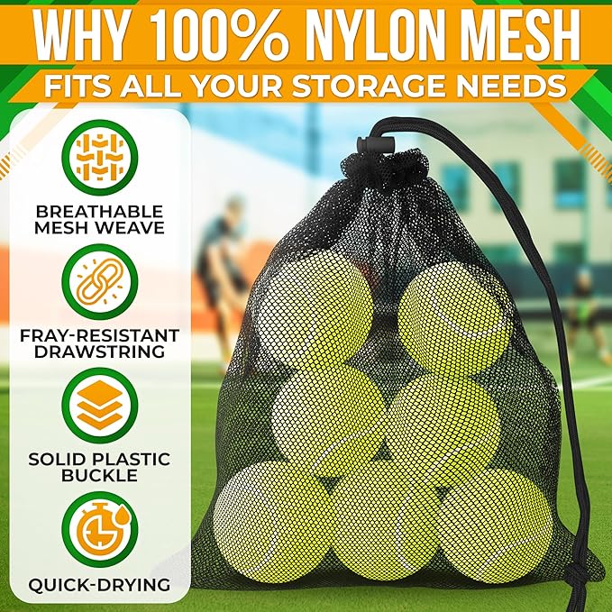 5Pcs Small Mesh Bags Drawstring Black Nylon – 11.8x7.48" Secure Cinch-Top, Mesh Bag for Tennis, Pickleball, Golf, Travel, Beach, Sports Equipment, and Mushroom Foraging – Quick-Dry and Tear-Resistant