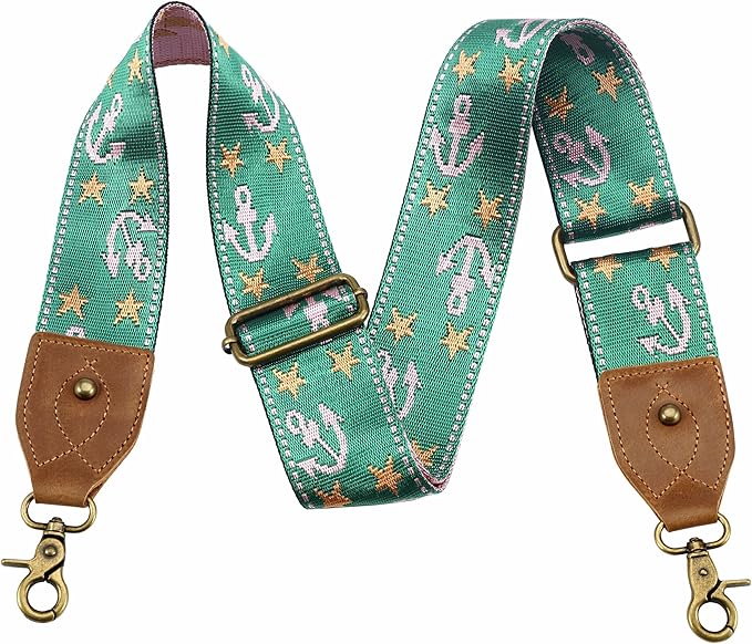 Nefelibata Purse Strap-2"Crazy Horse Leather Bag Strap Adjustable Replacement,Retro Jacquard Embroidery Crossbody Straps