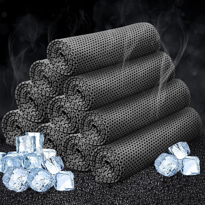 Honoson 10 Pcs Cooling Towel Bulk - Neck & Face Cool Chilly Towels Microfiber Breathable Sport Sweat Rag for Gym, Yoga, Travel, Camping, Running, Outdoor (Black)