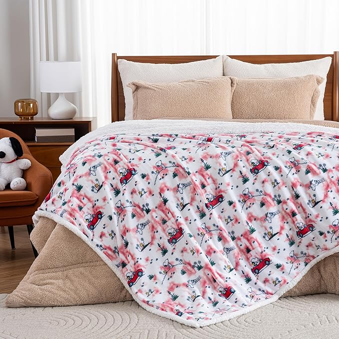 Berkshire Blanket Peanuts® Sherpa Blanket, 480gsm Warm Reversible Heavy Thick Blanket for Couch, Bed & Travel (Springtime Flower Fields Tiedye Pink, Full/Queen Size 90" x 90")