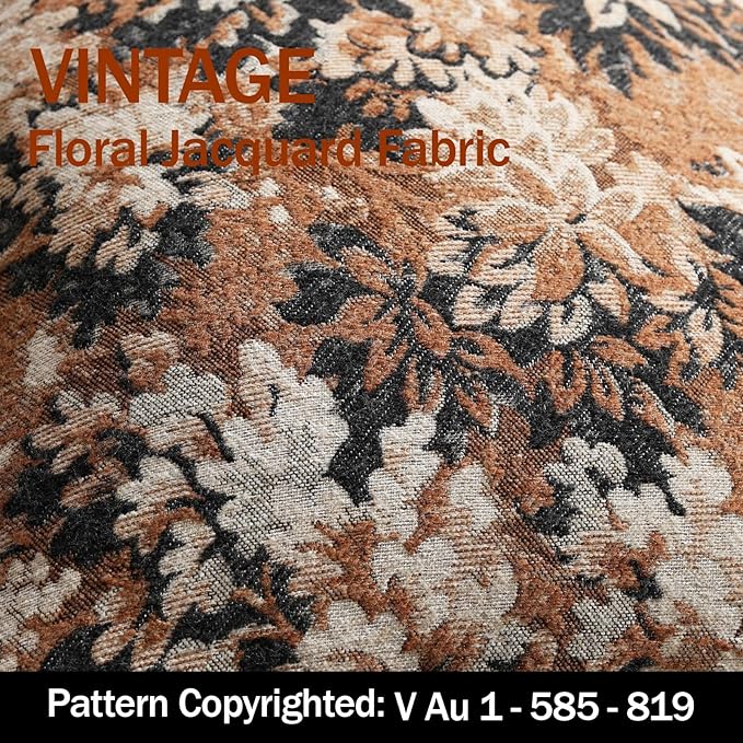 DEZENE Pack of 2 Vintage Floral Throw Pillow Covers 22x22 Boho Farmhouse Accents Chenille Square Decorative Pillow Cases for Living Room Couch Bed Home Decor, Cognac