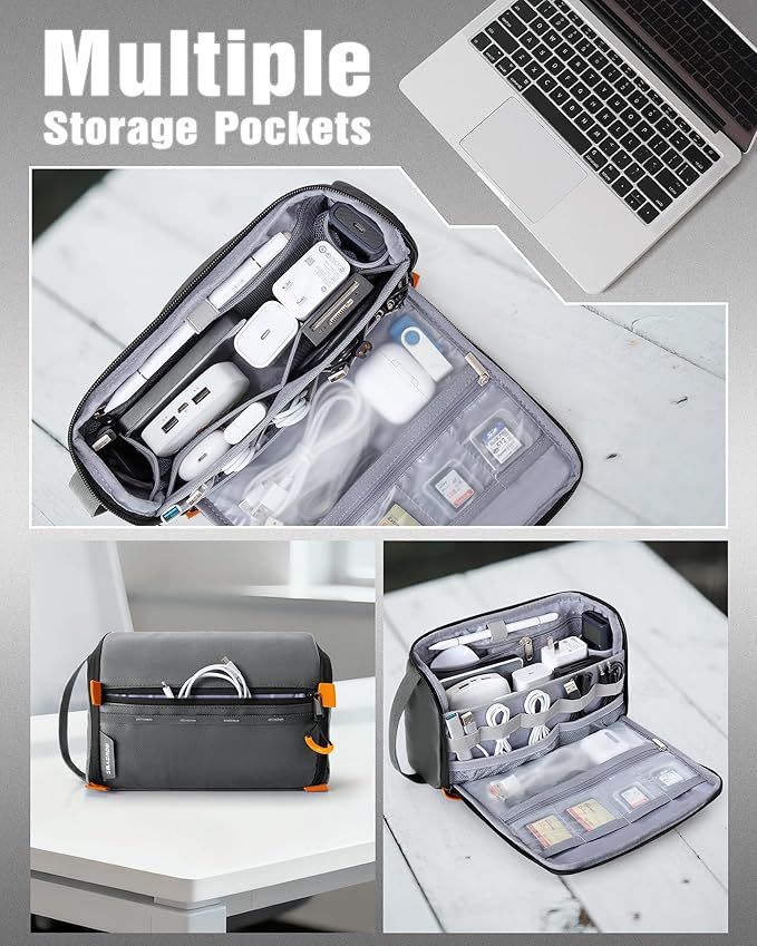 Smasrob Electronics Organizer Travel Case, Water Resistant Tech Bag Charger Pouch for Cord, Cable, Cards, Phone, Airpods, Gray