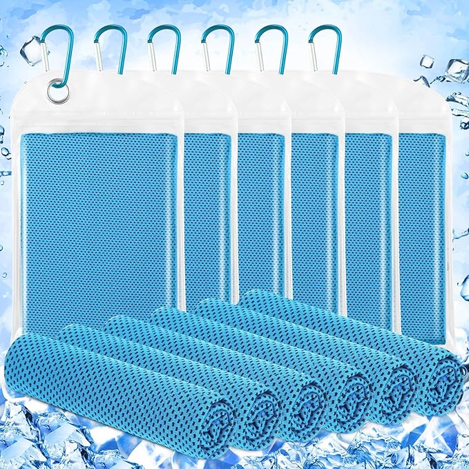 Hosuly 6 Pack Cooling Towels 40" x 12" Sport Towels, Cooling Rag for Neck and Face Ice Breathable Chilly Portable Neck Wraps for Yoga(Light Blue)