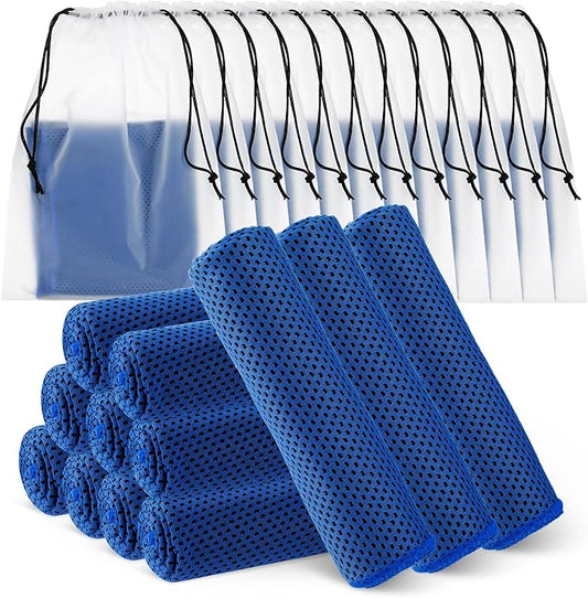 Hosuly 12 Pcs Cooling Towels for Face and Neck 12 x 40 Inch Workout Towels for Gym Fast Drying Hot Weather Sweat Rag Cold Cooling Cloth with 12 Bags Athletes Sport Yoga Golf(Dark Blue)