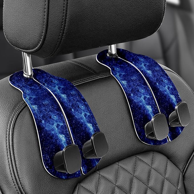 WOCOCN Purse Holder for Car, 2 Pack Heavy Duty Purse Hanger for Car, PU Leather Car Seat Hooks for Purses and Bags, Cute Starry Sky Headrest Organizer for Handbags & Backpacks