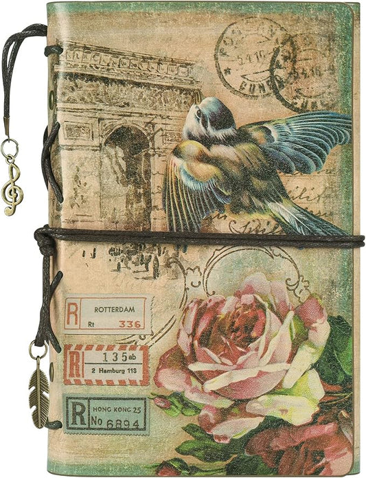 Leather Journal Notebook, Vintage Refillable Journal for Women Girls, Thick Blank Pages for Sketchbook, Planner, Diary, Travel Journals to Write in with Binder Pockets, Beautiful Journal Gift