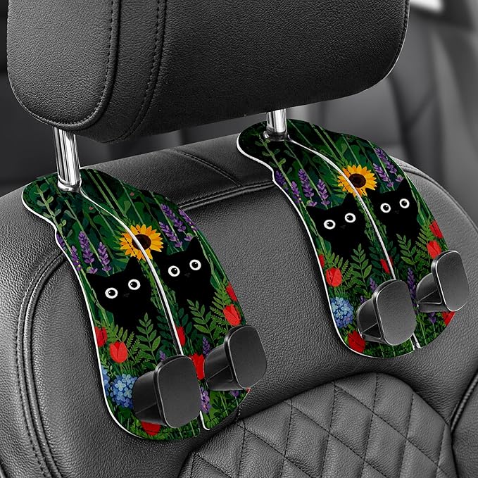 WOCOCN Purse Holder for Car, 2 Pack Heavy Duty Purse Hanger for Car, PU Leather Car Seat Hooks for Purses and Bags, Cute Cat Headrest Organizer for Handbags & Backpacks