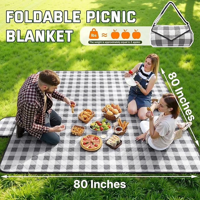 TigeJoy Extra Large Picnic Blanket Waterproof Foldable 80''x118'', Outdoor Picnic Mat Beach Blanket Sandproof for Park, Grass, Travel, Hiking, Camping Essentials, Gingham Picnic Blanket